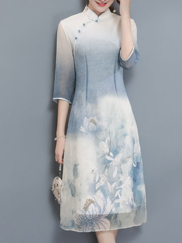Chinese Style Printed Short Sleeve Women Dresses-Newchic-