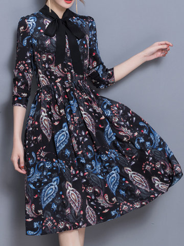 Elegant Women Printed Long Sleeve Dresses-Newchic-