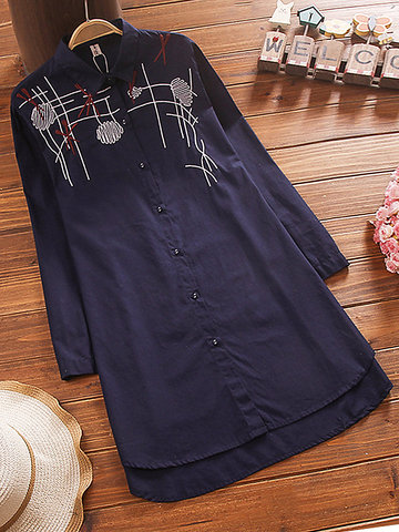 Embroidery Baggy Long Blouse-Newchic-