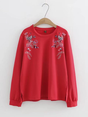 Embroidery Floral Loose Sweatshirt-Newchic-