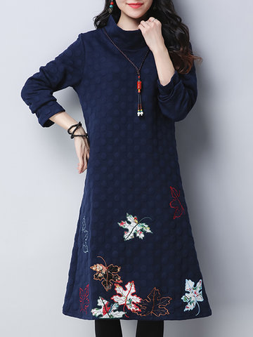 Embroidery High Collar Women Dresses-Newchic-