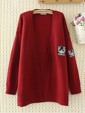 Embroidery Long Sleeve Knitted Cardigan-Newchic-
