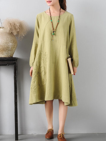 Embroidery Loose Cotton Dress-Newchic-