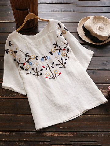Ethnic Embroidery Women T-shirts-Newchic-