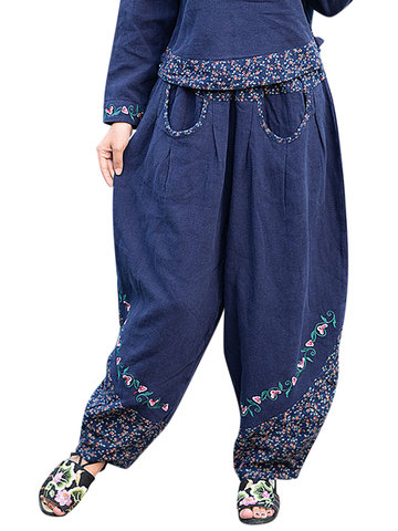 Ethnic Floral Patchwork Women Harem Pants-Newchic-