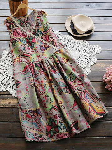 Ethnic Printed Vintage Vest Dresses-Newchic-