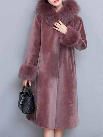 Faux Fur Coat Hooded Long Coat-Newchic-