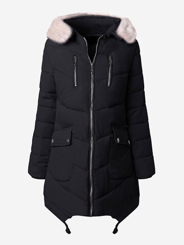 Faux Fur Hooded Women Cotton Down Coats-Newchic-