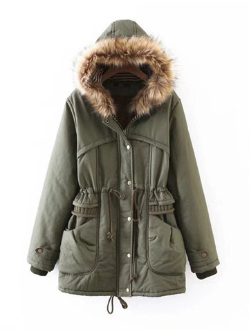Faux Fur Patchwork Hooded Women Coats-Newchic-