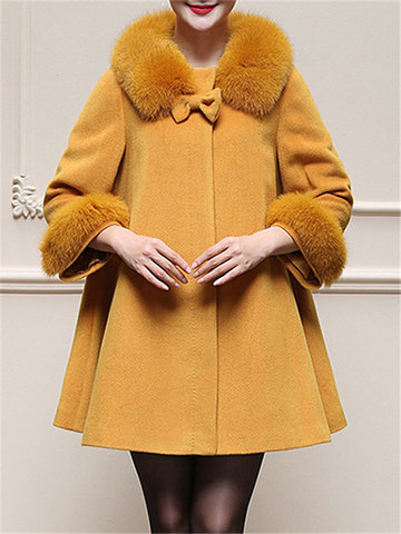 Faux Fur Women Woolen Cloak Coats-Newchic-