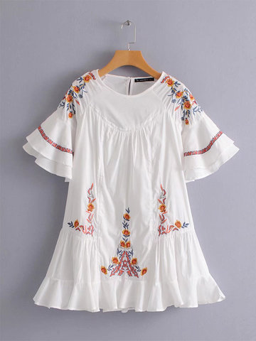 Floral Embroidery Women Dresses-Newchic-