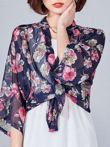 Floral Print Irregular Women Kimonos-Newchic-
