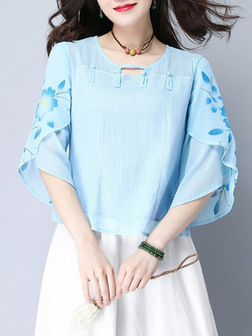 Floral Print Layered Women Blouses-Newchic-