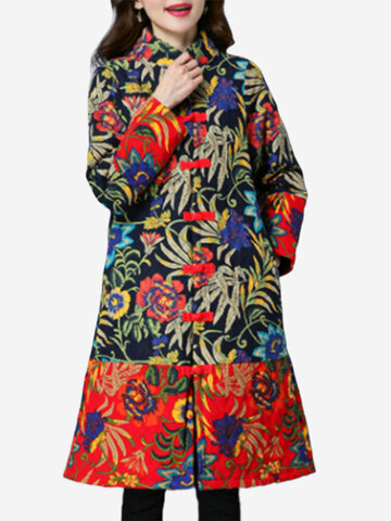 Floral Print Patchwork Thicken Women Coats-Newchic-