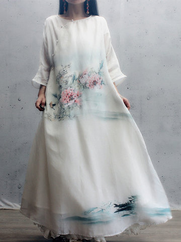 Floral Print Splited Women Dresses-Newchic-