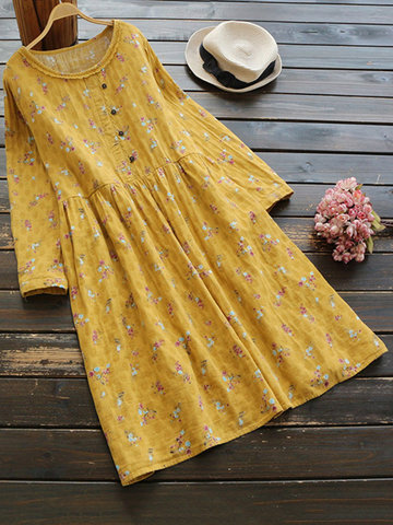Floral Printed Vintage Dresses-Newchic-
