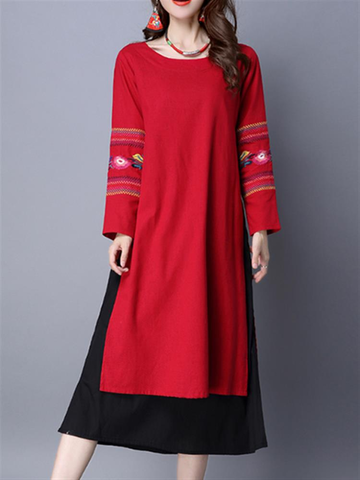 Folk Style Fake Two Pieces Casual Dresses-Newchic-