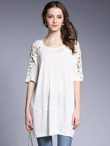 Hollow Sleeve Lace Casual Blouse-Newchic-