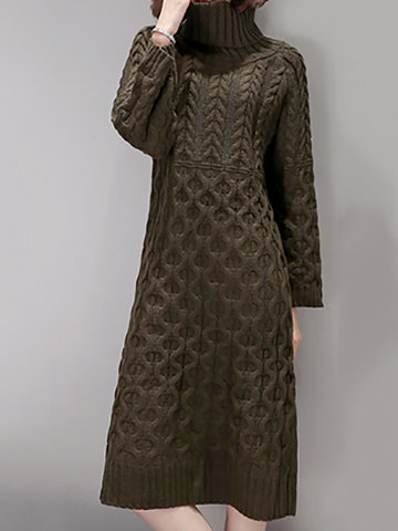 Knitting Turtleneck Women Dresses-Newchic-