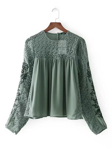 Lace Patchwork Embroidery Women Blouses-Newchic-
