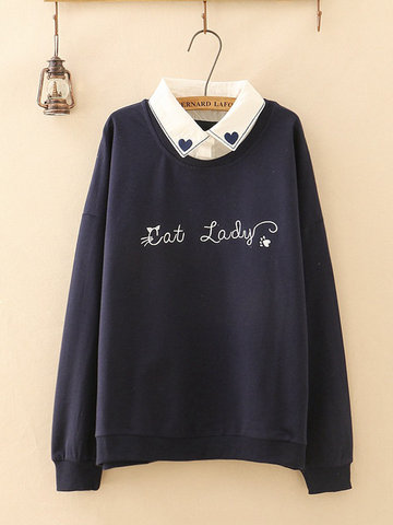 Letter Embroidered Cute Sweatshirts-Newchic-