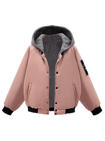 Letter Patchwork Hooded Women Padded Coats-Newchic-