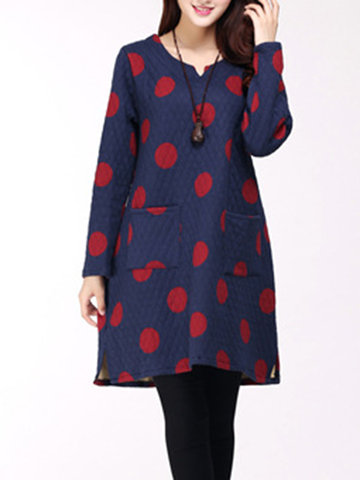 Literary Loose Dot Print Casual Dresses-Newchic-