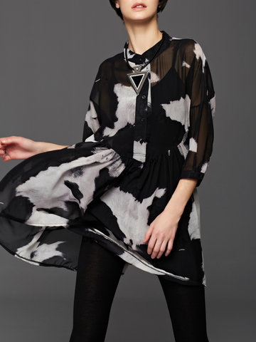 Miting Chiffon Printed Hollowed Out Women Blouses-Newchic-