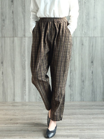 Plaid Print Pants For Women-Newchic-