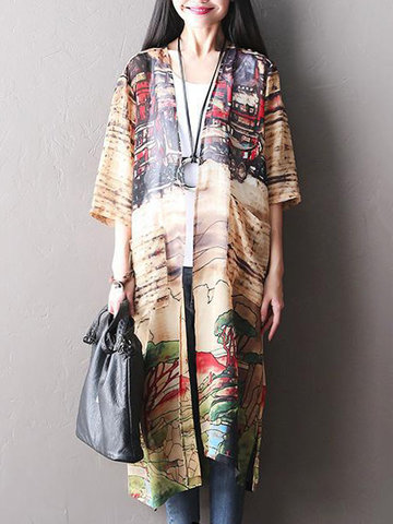 Print Side Splited Women Kimonos-Newchic-