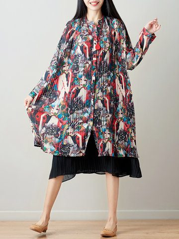 Printed Chiffon Long Sleeve Dresses-Newchic-