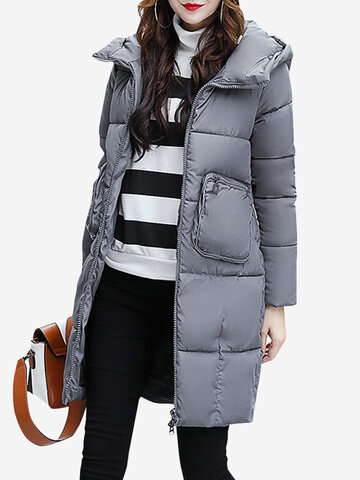 Pure Color Hooded Women Puffer Coats-Newchic-