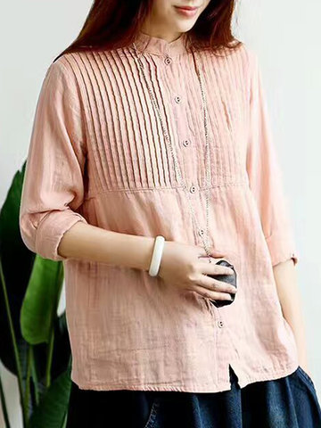 Pure Color Stand Collar Blouses-Newchic-