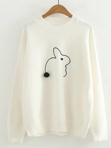 Rabbit Print Women Sweaters-Newchic-
