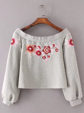 Sexy Vintage Embroidery Off Shoulder Women Hoodies-Newchic-