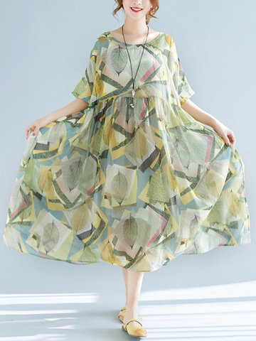 Short Sleeve Printed Loose Dresses-Newchic-