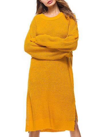 Side Splited Women Sweater Dresses-Newchic-