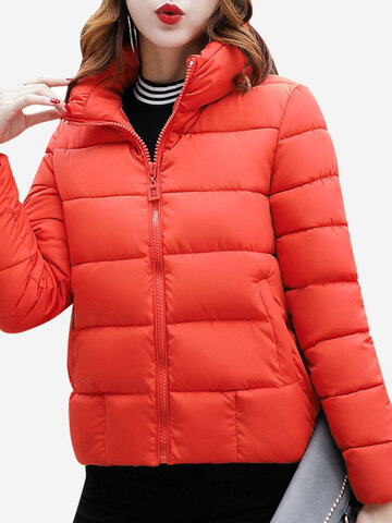 Solid Color Stand Collar Women Down Coats-Newchic-