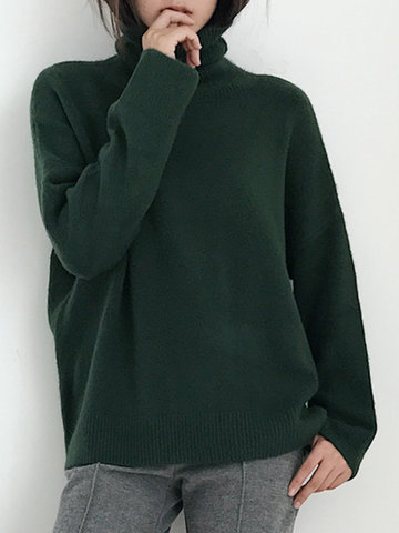 Solid Color Turtleneck Women Sweaters-Newchic-
