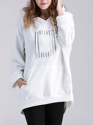 Solid Letter Hooded Loose Hoodie-Newchic-