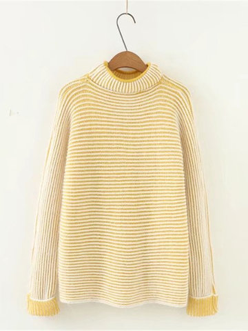 Solid Stripe Patchwork Knitted Sweater-Newchic-