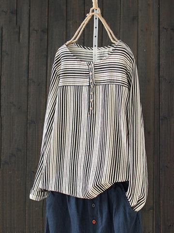 Stripe Buttons Blouses For Women-Newchic-