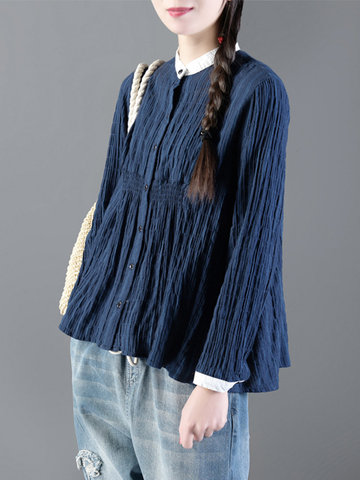 Stripe Stand Collar Vintage Blouses-Newchic-