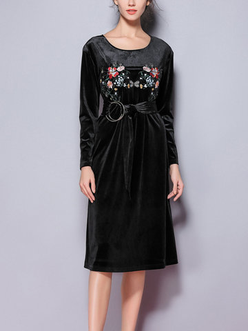 TangJie Embroidery Women Velvet Dresses-Newchic-