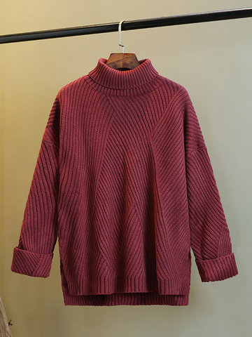 Turtleneck Irregular Women Sweaters-Newchic-