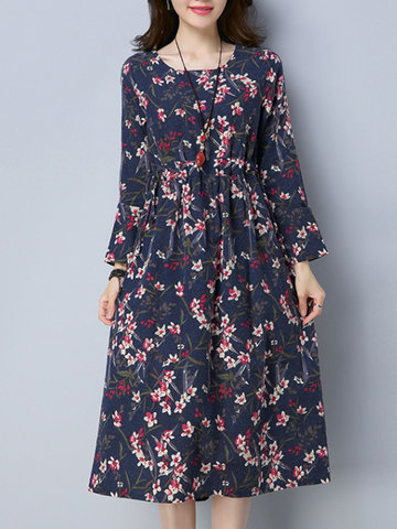 Vintage Floral Print Women Dresses-Newchic-