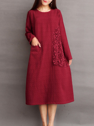 Vintage Lace Crochet Pocket Dresses-Newchic-