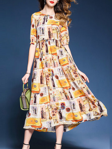 Vintage Print Women Maxi Dresses-Newchic-