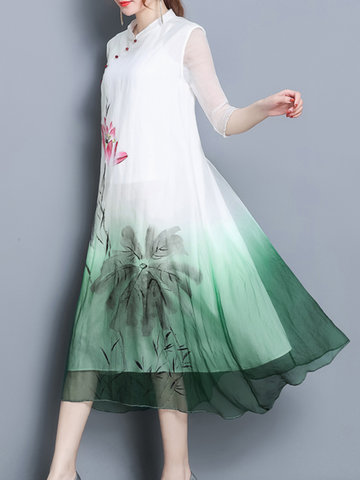 Vintage Printed Half Sleeve Dresses-Newchic-