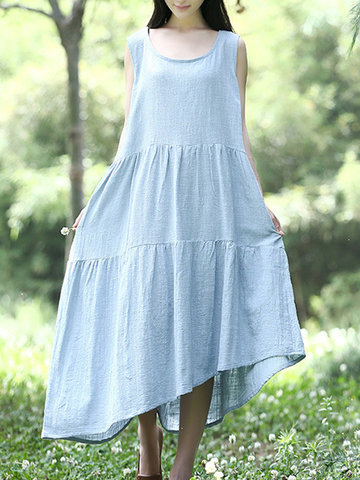 Vintage Sleeveless Irregular Hem Dresses-Newchic-